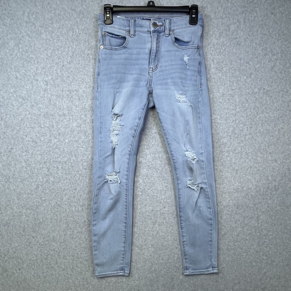 Aeropostale Jeggings Women's 4 Blue Distressed Ripped Skinny Fit High Rise 26x25 - Picture 1 of 13